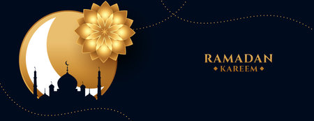 ramadan kareem or eid mubarak holiday banner in golden themeのイラスト素材