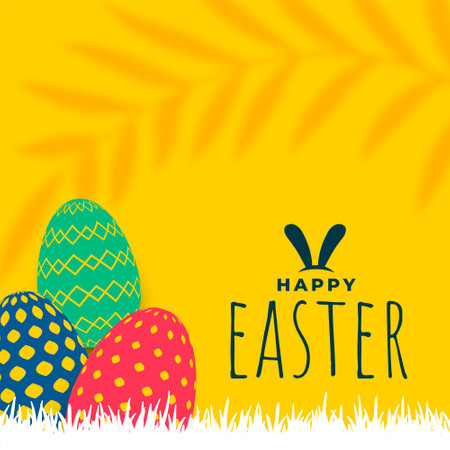 happy easter flat card with patterned eggsのイラスト素材