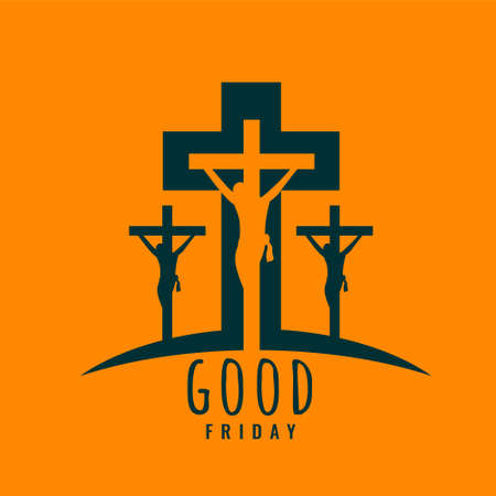 flat good friday poster with jesus cross crucifixion sceneのイラスト素材