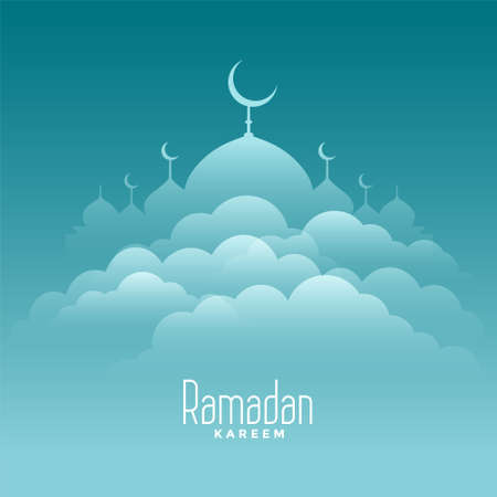 elegant ramadan kareem card with clouds and mosqueのイラスト素材