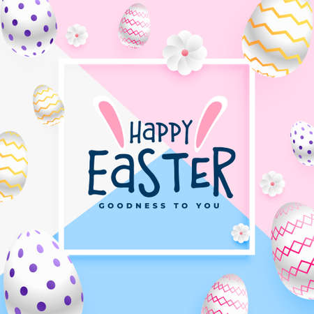 happy easter greeting card in pastel colorsのイラスト素材