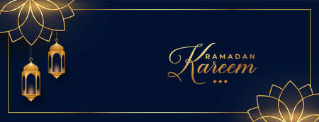 ramadan kareem or eid mubarak golden banner designのイラスト素材