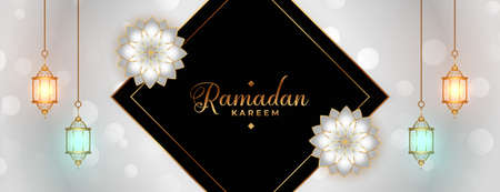 ramadan kareem or eid mubarak festival decorative banner designのイラスト素材