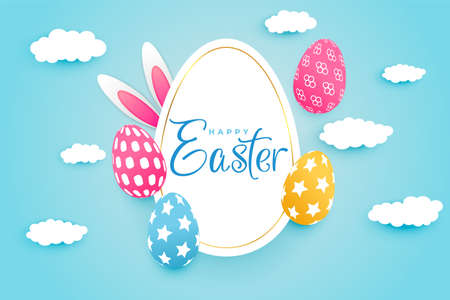 beautiful happy easter paper style decorative card designのイラスト素材