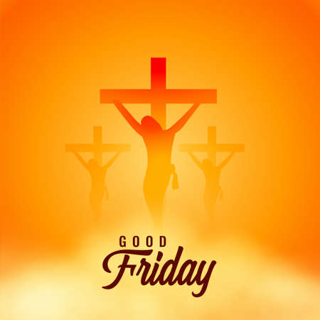 good friday orange background with crosses and cloudsのイラスト素材