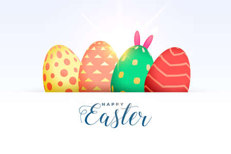 happy easter colorful eggs greeting with bunny rabbit earsのイラスト素材