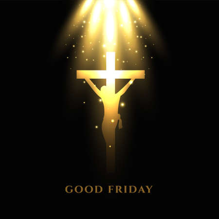 jesus crucifixion cross with glowing light rays good friday backgroundのイラスト素材