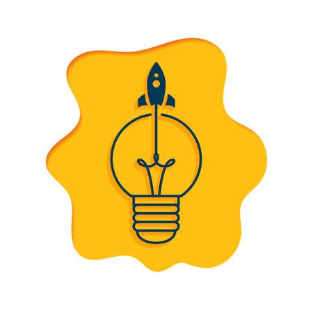 business startup idea launch concept with bulb and flying rocketのイラスト素材