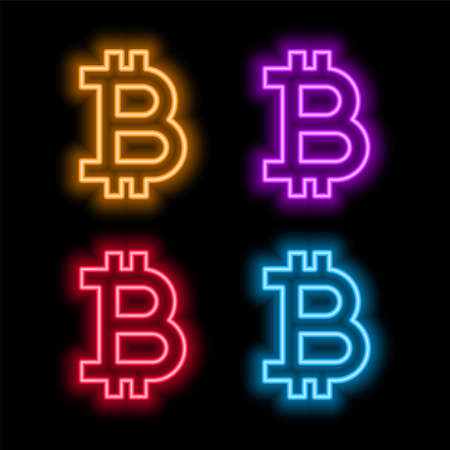 neon bitcoin symbols in four colorsのイラスト素材