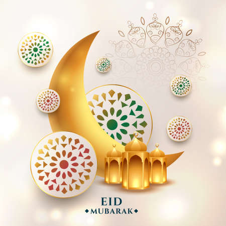 eid mubarak realistic card with decorative elementsのイラスト素材