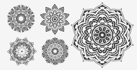 detailed ethnic mandala designs set of fiveのイラスト素材