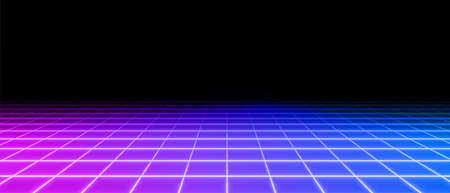 retro neon perspective grid floor backgroundのイラスト素材