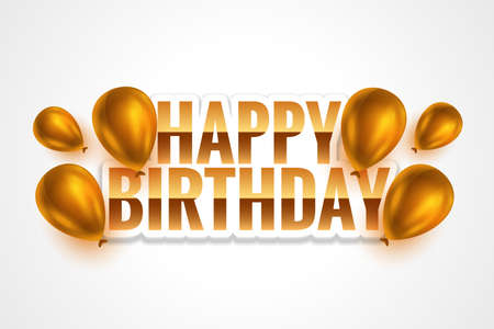 happy birthday golden card with realistic balloonsのイラスト素材