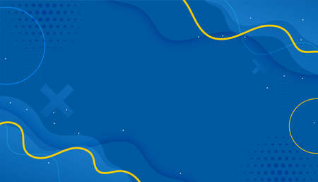 blue halftone memphis background with yellow lines and circles shapesのイラスト素材