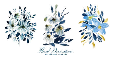 watercolor floral flower decoration collectionのイラスト素材
