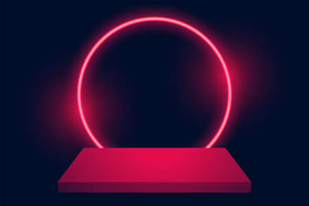 display podium with neon circle backgroundのイラスト素材
