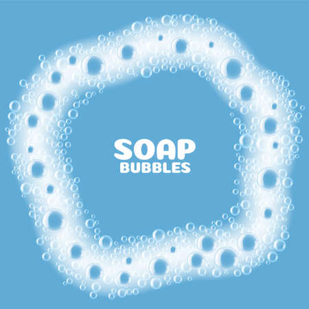 soap foam bubbles on blue backgroundのイラスト素材