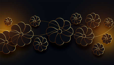 black and golden line style flowers backgroundのイラスト素材