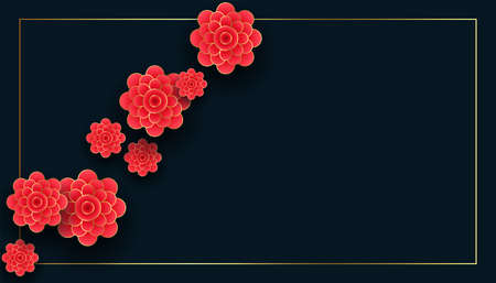 chinese flowers on black backgroundのイラスト素材
