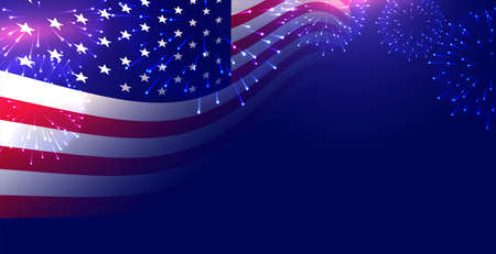 american flag with firework display backgroundのイラスト素材