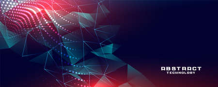 technology banner with low poly shapes and particlesのイラスト素材