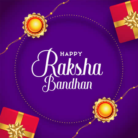 raksha bandhan wishes card with rakhi and gift boxesのイラスト素材