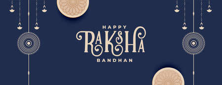 flat raksha bandhan banner with decorative rakhi and elementsのイラスト素材
