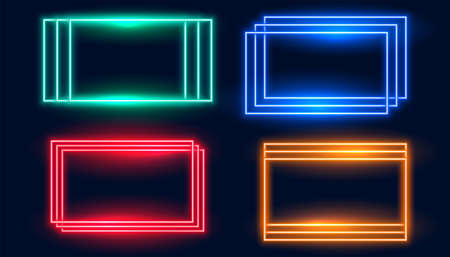 rectangle neon frames set in four colorsのイラスト素材