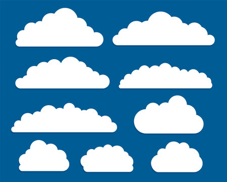 set of flat white cloudsのイラスト素材