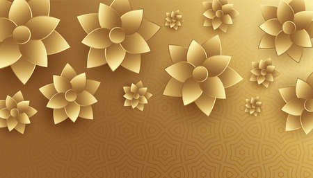 3d style golden flowers background designのイラスト素材
