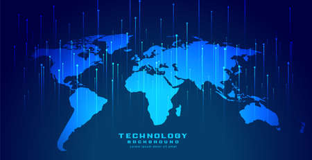 global world map with digital verticle lines