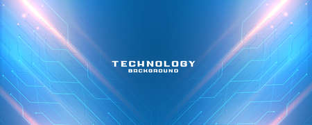 blue technology banner with circuit lines diagram