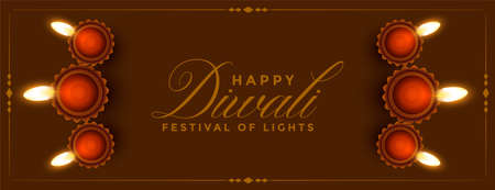decorative happy diwali diya banner designのイラスト素材