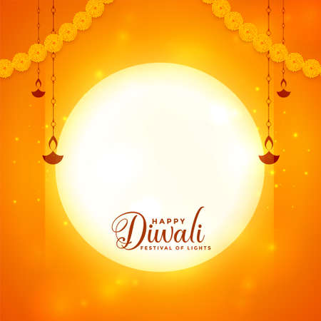 glowing orange happy diwali diya background with text spaceのイラスト素材