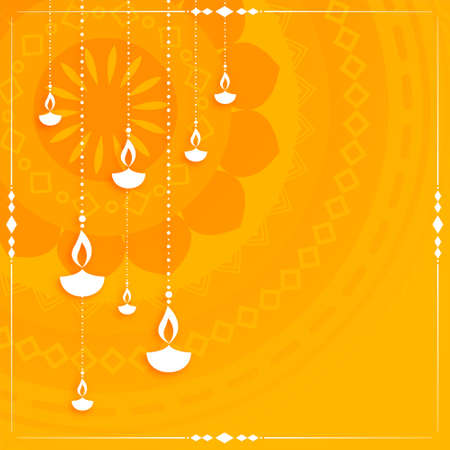 happy diwali flat yellow decorative card designのイラスト素材