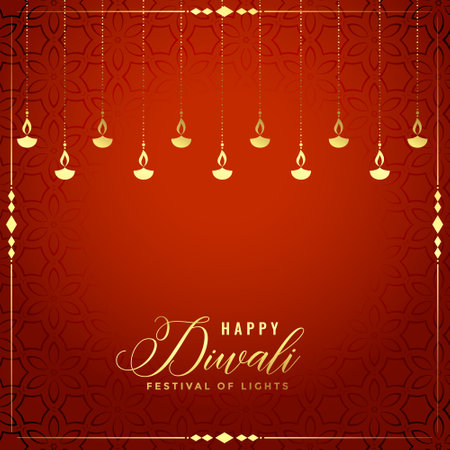 happy diwali red and golden decorative festival card designのイラスト素材