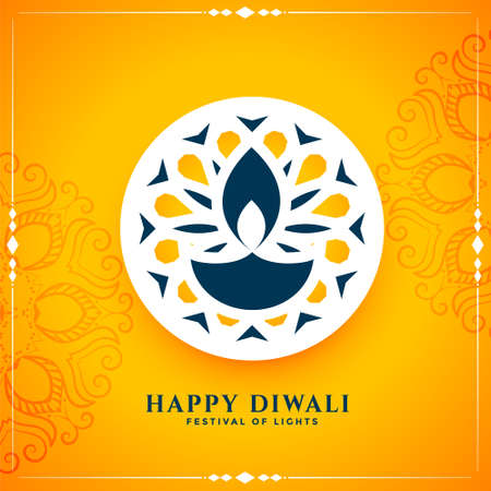 nice happy diwali flat yellow card designのイラスト素材