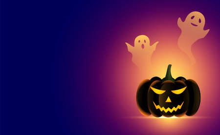 realistic halloween pumpkin with scary ghosts backgroundのイラスト素材