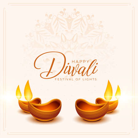 happy diwali festival greeting with diya oil lamps decorationのイラスト素材