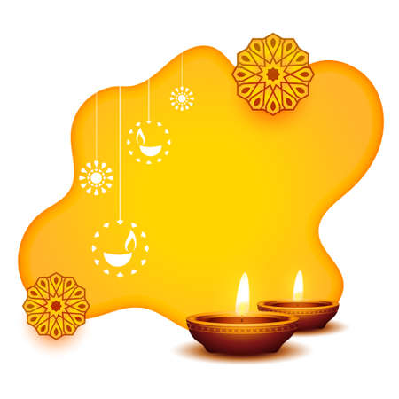 elegant happy diwali yellow beautiful diya card designのイラスト素材