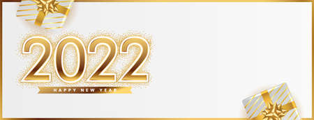 realistic 2022 new year banner with gift boxesのイラスト素材