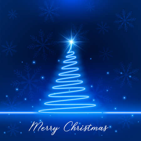 neon style blue christmas tree with glowing starのイラスト素材