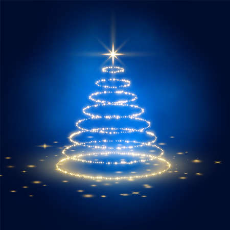 shiny christmas tree blue glowing backgroundのイラスト素材
