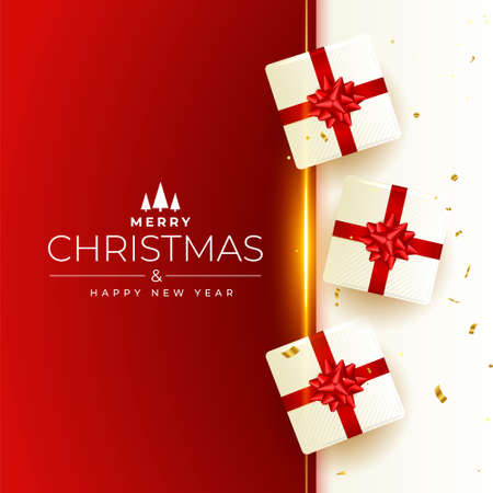 merry christmas realsitic gift boxes festival backgroundのイラスト素材