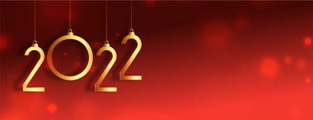 2022 golden red bokeh banner with text space