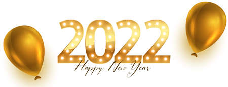 happy new year 2022 golden balloons banner designのイラスト素材