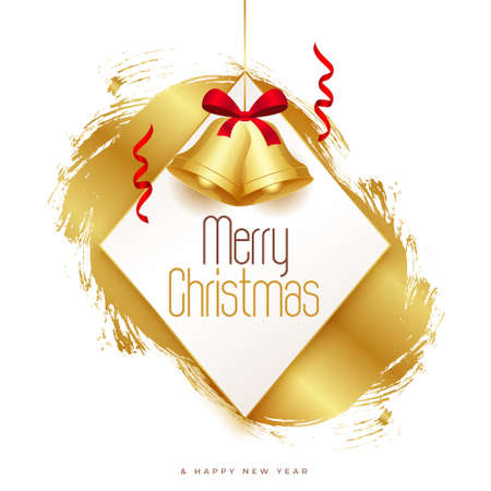 stylish merry christmas greeting with golden bells on grunge backgroundのイラスト素材