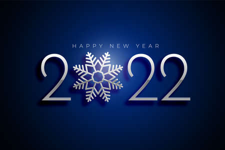 2022 new year background in 3d silver text style with snowflakes
