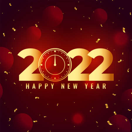 happy new year 2022 confetti celebration card with clock