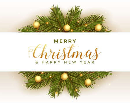 merry christmas festival greeting with fir leavesのイラスト素材